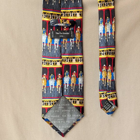 The Tie Studio London 100% Silk Tie Horse Racing Print Equestrian Hand Made - Picture 3 of 6